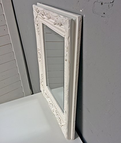 elbmöbel Spiegel klein in weiß antik mit Patina | Wandspiegel barock aus Holz | im Landhausstil als Badspiegel | Schminkspiegel bzw. Frisierspiegel für das Landhaus (45 x 35cm) - 4