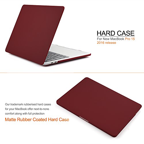 iDOO MacBook Schutzhülle / Hard Case Cover Laptop Hülle [Für 2016 MacBook Pro 15 Zoll mit Touch Bar: A1707] – matt, Weinrot - 2