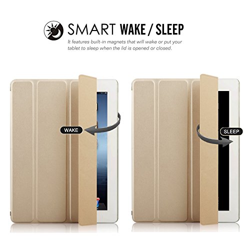 iPad Hülle, Toeoe iPad 2 3 4 Auto Aufwachen / Schlaf Funktion Schutzhülle mit Lichtdurchlässig Rückseite Abdeckung und Eingebautem Magnet für iPad 4/3/2 (Gold) - 2