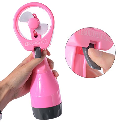 Neuester Akku-betriebener, Wasser sprühender Miniventilator Spray Mini Fan mit Flaschenbefeuchtungssystem + ein Schlüsselband und einem Haken HG080 (pink) - 6
