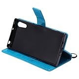Sony Xperia XZ Hülle Blau im Retro Wallet Design,Cozy Hut Sony Xperia XZ Hülle Leadertasche Premium Lederhülle Flip Case im Bookstyle Folio Cover Kartenfächer Magnetverschluss und Standfunktion Leder Schale Etui für Sony Xperia XZ (5,2 Zoll) Handytasche Schutzhülle Katzen und Bäume Muster - blau - 