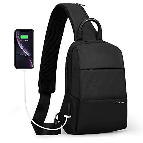 Mark Ryden® USB Bandolera Cargador Mochila Hombre Bandolera Antirrobo Mochila portátil para Escalada, Kayak, Snorkel, Gimnasio, Ciclismo, Correr, Viajes (Negro-Nuevo)