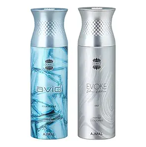 Ajmal Avid and Evoke Silver Him Deodorants for Men Pack of 2