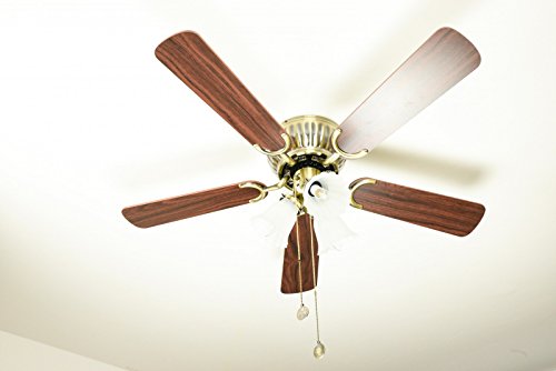 Pepeo Deckenventilator mit Licht Kisa, extra flach, Gehäuse Messing Antik, Flügel Mahagoni oder Eiche, 105 cm - 11