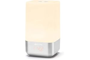 EECOO Despertador de luz despertador, función de amanecer, 5 sonidos naturales, luz nocturna con batería USB, control táctil, lámpara de mesa para niños y adultos