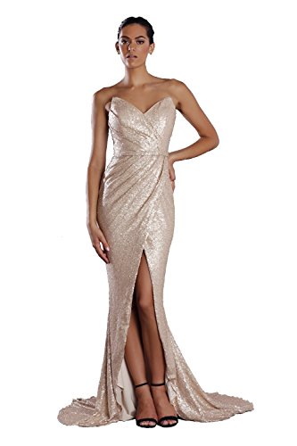 Jadore Light Gold Strapless Heart Jx093 Sequinned Long Dress Uk |  Desertcart Mauritius