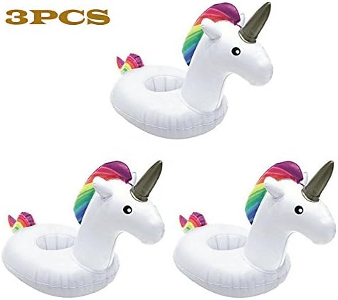 MFEU Inflatable Beverage Holder, 3 Pieces Outdoor Unicorn Flamingo Palm water Inflatable Bottle Cage Bath Toys For Pool Island Party Beer Beverage Juice