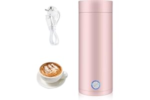 mizikuu Bollitore Elettrico Portatile, Bollitore da Viaggio 400 ml 3 in 1 Acciaio Inox Tazza Riscaldante Tazza Elettrica da Viaggio Piccolo per La Preparazione di tè Caffè Latte, Rosa