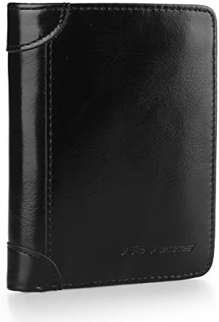 Ferricos Men Black Genuine Cowhide Leather vertical cross horizontal Short Purse Extra Capacity Trifold Inner Pocket Wallet Card Case Cash Coin Bag Photo Holder Gift