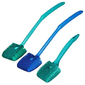 Lystaii 3pcs Aquarium Algae Scraper, Double Sided Sponge Scrubber Tank Brush Cleaner Long Handle Marine Fish and Reef Aquarium for Home Glass Aquariums