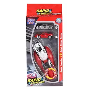 WireScorts 3Pcs Metal Die Cast Car with Rapid Launcher for Kids - Multi Color