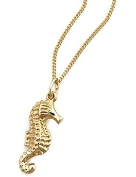 Schmuckset 333 Gold Panzerkette + Anhänger Seepferd Neu (11130/42+113715)