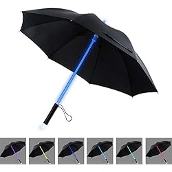 LED Paraguas Lightsaber Infantil Hombre Mujer, Luz para Arriba Paraguas de Golf con el Cambio de Color del Eje/Construido en la Antorcha en la Parte Inferior（Negro）