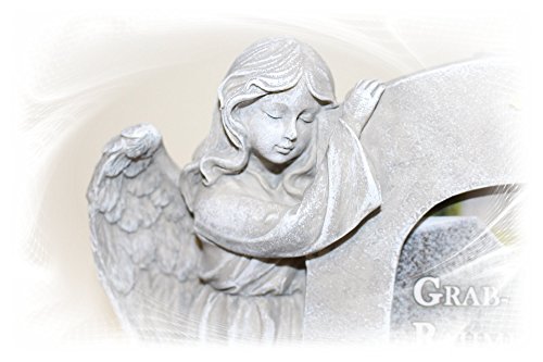 Grabengel Engel stehend neben Grabstein für Foto Grabstein mit Spruch Ruhe in Frieden anmutiger Grabschmuck Trauerschmuck Grabfigur Trauerfigur Gedenkstein für Foto wetterfest - 4