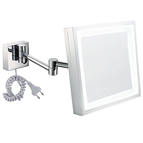 GuRun beleuchteter Wand LED Kosmetikspiegel 3-Fach Vergroesserung, 20x20cm, Tageslicht LEDs,verchromt M1802D