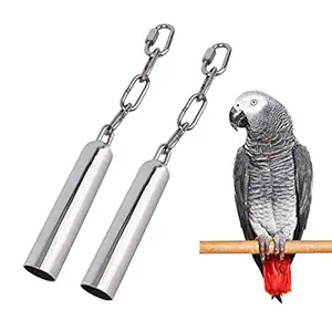 Stainless Steel Bell Toy Bird Cage Hanging Bite Toy for Parrot Parakeet Budgie Cockatiel Conure African Greys (2 PCS-L)