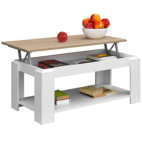 Comifort Table basse relevable avec porte-revues intégré 100 x 50 x 43/55 cm