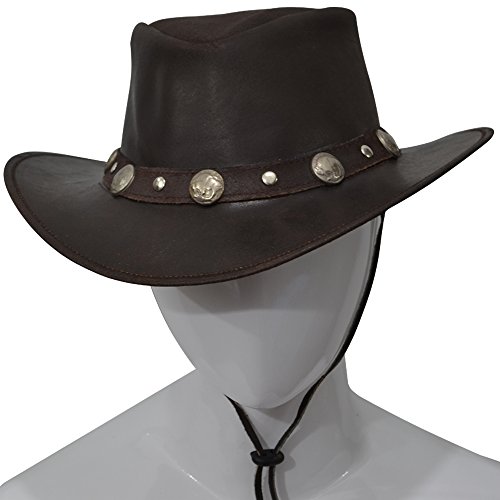 AQWA Occidental Piel Sombrero Vaquero Bull Stud Bush Conchos Sombreros Banda la Barbilla, marrón