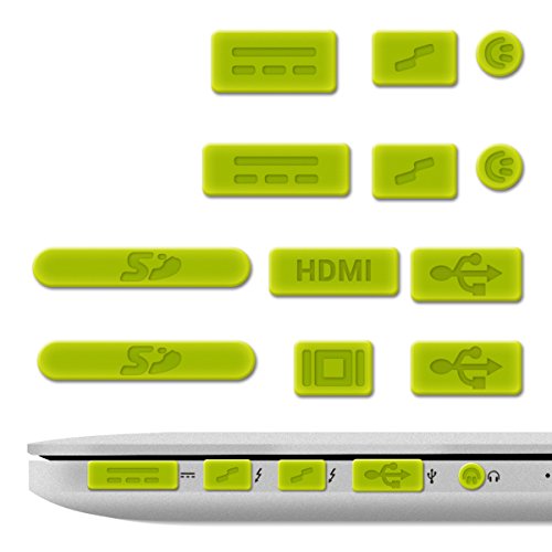 kwmobile 12in1 Set: 12er Staubschutz Set für Apple MacBook Pro 13" 15" Retina / Air 11" 13" (ab Mitte 2011) - Staubschutz Stecker Zubehör Dust Plug in Grün