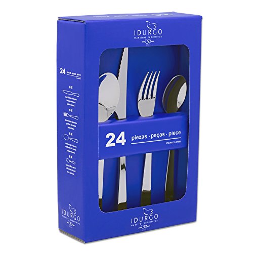 Idurgo BASIC - Set de 24 Cubiertos en Acero Inoxidable 18/10 Stranffor B8, Grosor 2.2 mm, Calidad Premier con Pulido Brillo Espejo, Cuchillo Monoblock, Presentación en Estuche Formentera