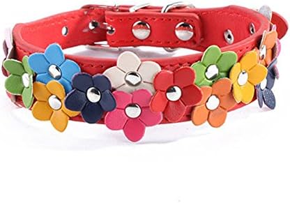 Dreammy Adjustable Studded with Flower PU Leather Buckle Pet Puppy Cat Dog Neck Strap New Red (S)