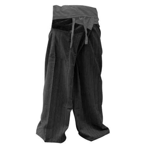2 TONE Thai Fisherman Pants Yoga Trousers FREE SIZE Plus Size Cotton Gray and Charcoal by Mr.Bangkok by Mr.Bangkok