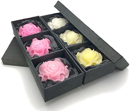 Set of three rose flower floating candles in sea paper gift box - random colours