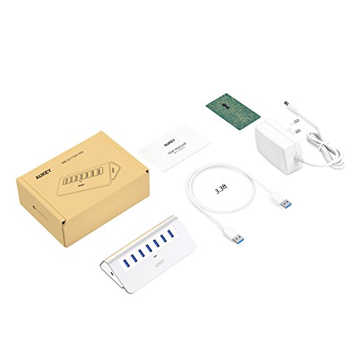 AUKEY USB3.0 Hub 7 Ports mit Netzteil Aluminum kompatibel mit Windows XP/Vista/7/8 / Linux und Mac, für USB 3.0 kompatiblen Geräten Apple Stil - 7