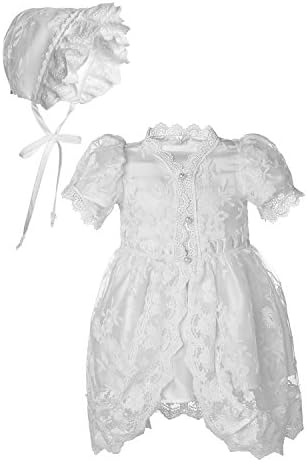 Hanakimi® Baby Christening and Beptism Bonnets Dresses Handmade XLF16001 (S/6M, Bonnet+Gown)