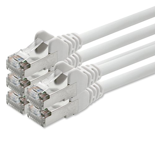 1aTTack CAT5 SFTP Folien und Geflechtgeschirmt Netzwerkkabel mit 2x RJ45 Stecker Set (5 Stück) 1m weiss