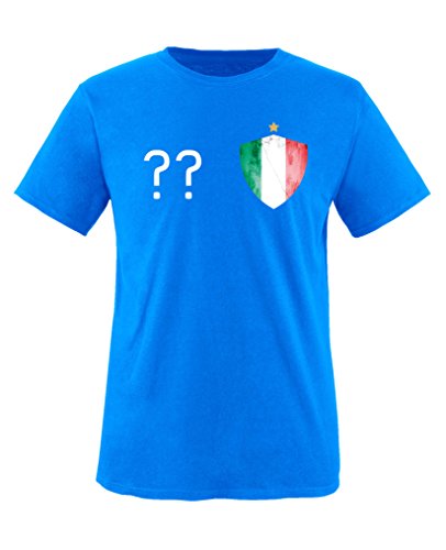 Comedy Shirts – Italien Trikot – Wappen: Klein – Wunsch – Kinder T-Shirt – Royalblau / Weiss Gr. 86-92