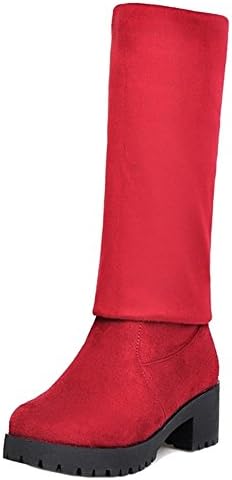 RAZAMAZA Women Winter Square Heel Long Boots Pull on Red Size 34 Asian