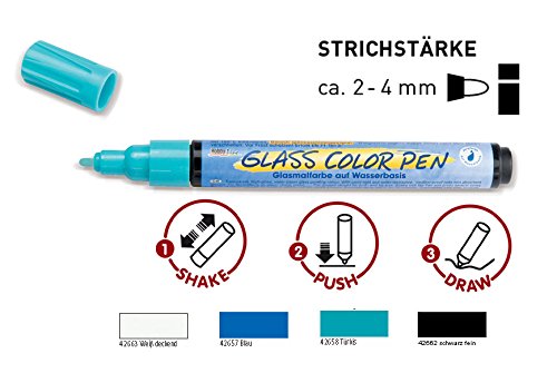 Glasmaler 4er Set, 4 Farben Glasmalstifte weiß, schwarz fein, blau und türkis