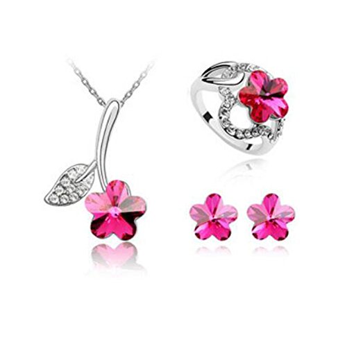 BBYaki Using Swarovski Elements Crystal Necklace Earrings Set Three Piece Set As Pretty As A Flower Ring