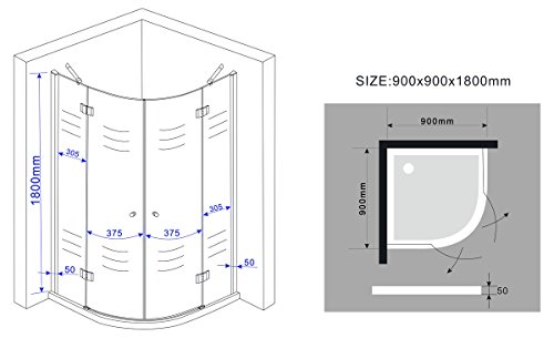 Duschkabine CLARABO 90 x 90 x 180 cm (Viertelkreis) ohne Duschtasse - 5