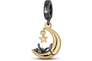 Pandach Ciondolo in Argento Sterling 925 Charm， Perline Intarsio con Zircone Chiaro, Bead Compatibile con Bracciale e Collane Europei da Donna ，Regali da Donna con Perle