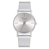 AchidistviQ-Damen-Armbanduhr, modisch, Netzband, Keine Zahlen, Quarz, analog, rundes Zifferblatt, silberfarben