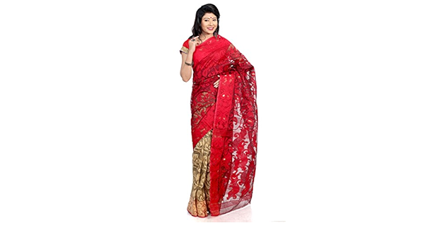 fashion Indian Handloom Traditional Half N Half Dhakai Jamdani Saree Amazon Co Uk Clothing