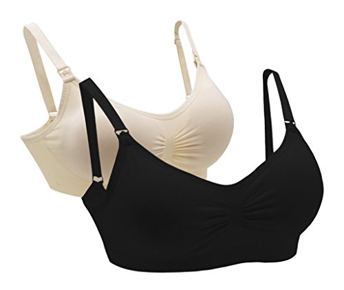 iLoveSIA Womens 2Pack Maternity Nursing Bra Bralette Black+Cream Size M Fit 32CD 34BC 36AB