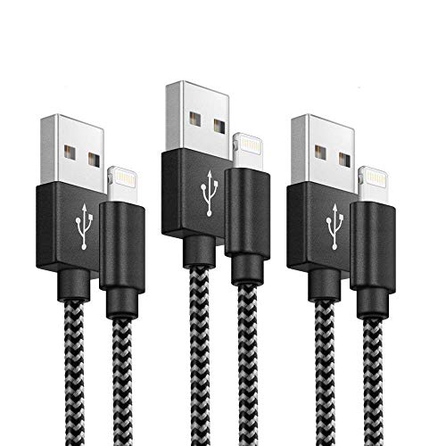MaxTeck Cable Phone Cargador Phone 1M - 3 Pack de Nylon Trenzado Cable USB Compatible con Phone XS/XR/X/8/8 Plus/7/6s/6Plus/6/Pad/Pod y más