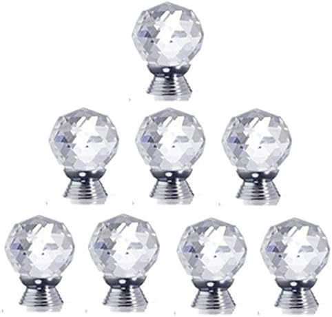 Yahead 8pcs 30mm Clear Diamond Crystal Glass Door Knobs Cabinet Drawer Wardrobe Cupboard Locker Pull Handle Home Kitchen Hardware Knobs