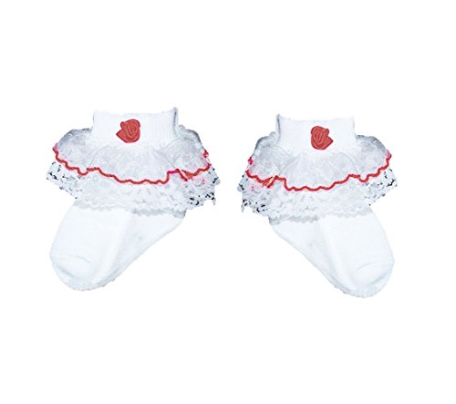 Baby Girls Cute RED ROSE Frilly Socks in White (3-6 Months)