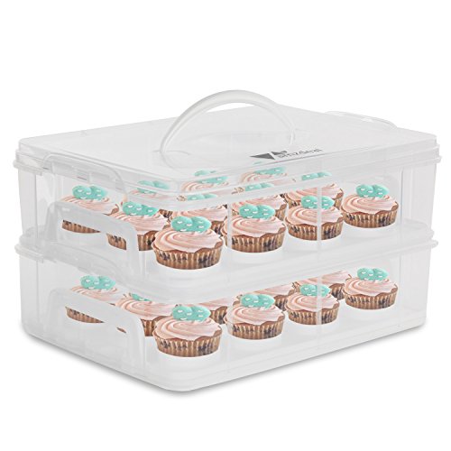 amzdeal 3 Etagen Kuchentransportbehälter 36 Cupcakes Behälter Tragbarer Transportbox für Kuchen, Cookies, Torten, Muffines Weiß - 5