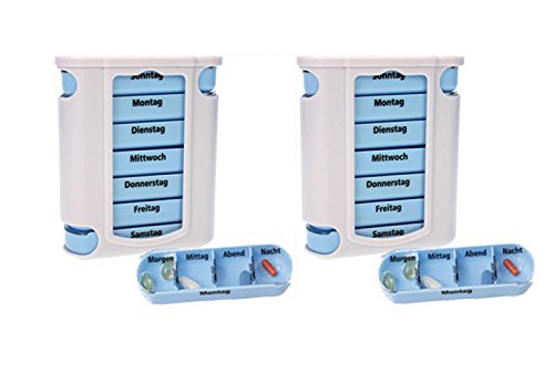 2 er Pack ( = 2 Stück ) praktischer Medikamentendosierer , Pillendose,Pillenbox , Tablettenbox , Wochendosierer , 14 Tage - aus dem KAMACA-SHOP