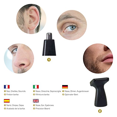 MEACUT 3000 – Haartrimmer für Nase, Ohren, Augenbrauen, Bart – 2 Trimmaufsätze – 4-teiliges Zubehör – CE-Normung – Profi-Qualität für zuhause ! - 4
