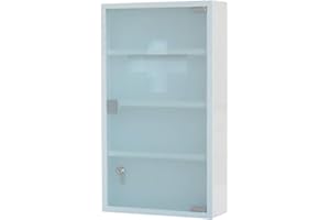 VICIEN HS-Lighting Medizinschrank Arzneischrank XXL Erste Hilfe Schrank abschließbare Hausapotheke aus Metall, Glastür mit Tip-on Automatik, inkl. 2 Schlüsseln 60 * 30 * 12cm (Weiß-4 Fächer)