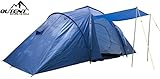 Doppelwandzelt für 4-6 Personen - Mit 2 Schlafkabinen verbunden durch 1 Vorzelt - Geeignet für Frühjahr, Sommer und Herbst - Schneller und einfacher Aufbau - Vorhandenes Moskitonetz vor den Schlafkabinen - Zeltboden wasserdicht und verrottungsfest - Dank kleinem Packmaß gut zu transportieren - Inkl. praktischem Tragebeutel