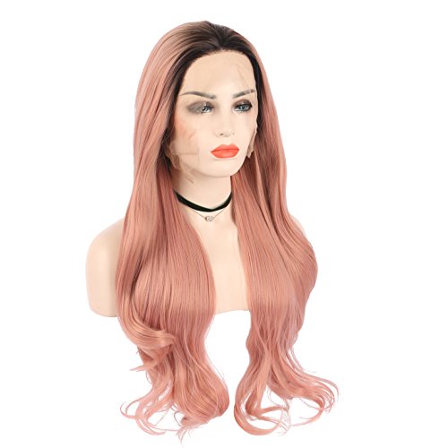 Arimika Bodywave ombre rose rosa Heat Safe synthetic Hair Lace Front parrucca marrone scuro con radici