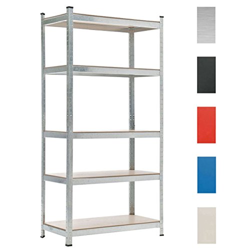CLP Schwerlastregal BIG, Metall, verzinkt, Tragkraft 1325 kg, 180 x 90 x 45 cm, Lagerregal 5 Böden silber