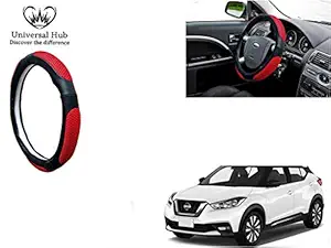 Universal Hub- Ring Type Car Steering Wheel Cover (Ultimate Black Red) for -Nissan Kicks 2019